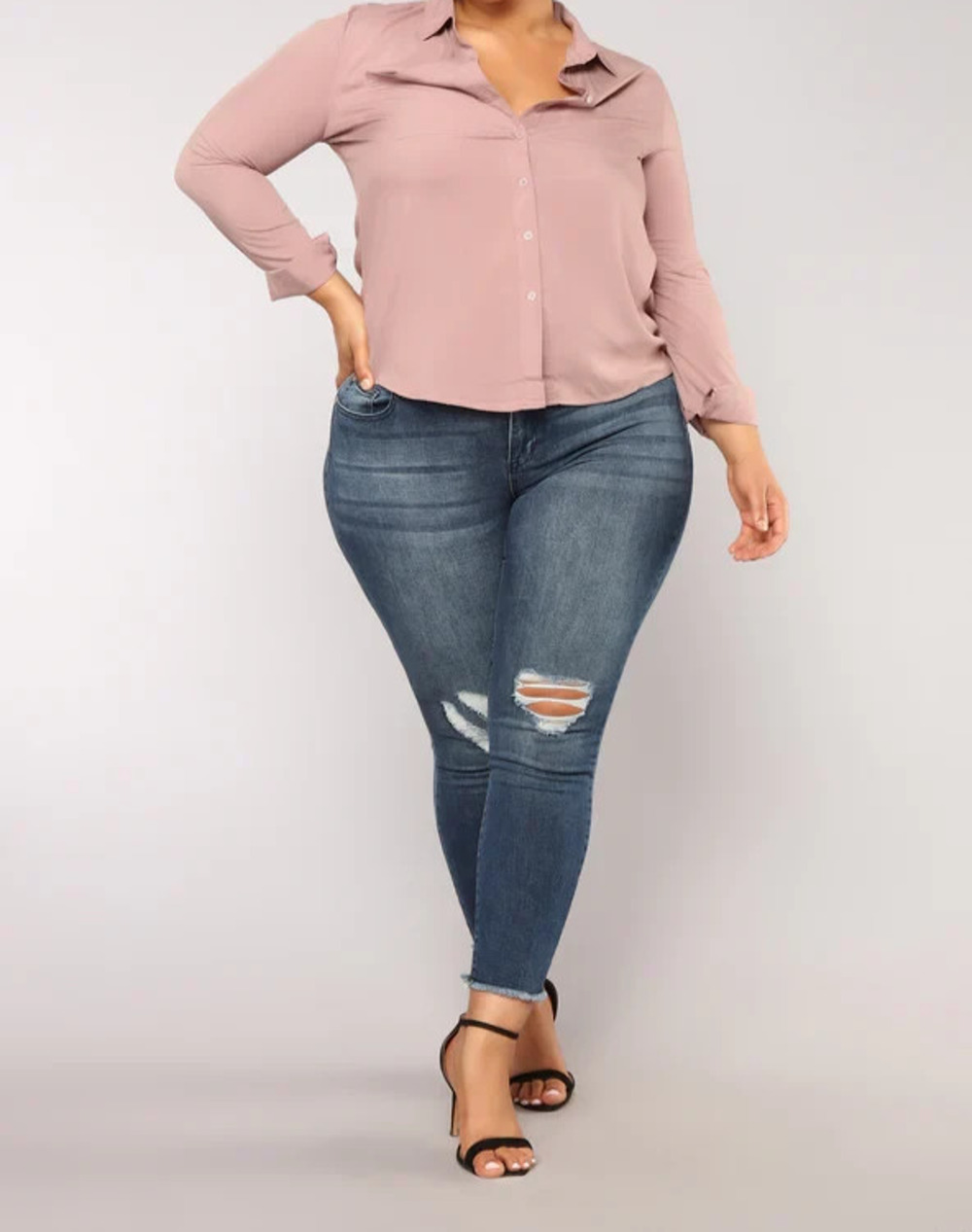 Fashion Nova Women's Collared Button Up Shirt Mauve 1X You Better Work Shirt
